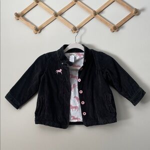 Hatley dark grey/ almost black Corduroy Jacket with Pink Horse Accents, size 4